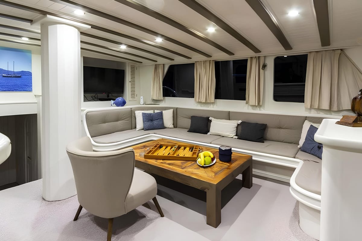 Salon of The Blue Sea, a Custom Made The Blue Sea yacht at Fethiye, Turkey