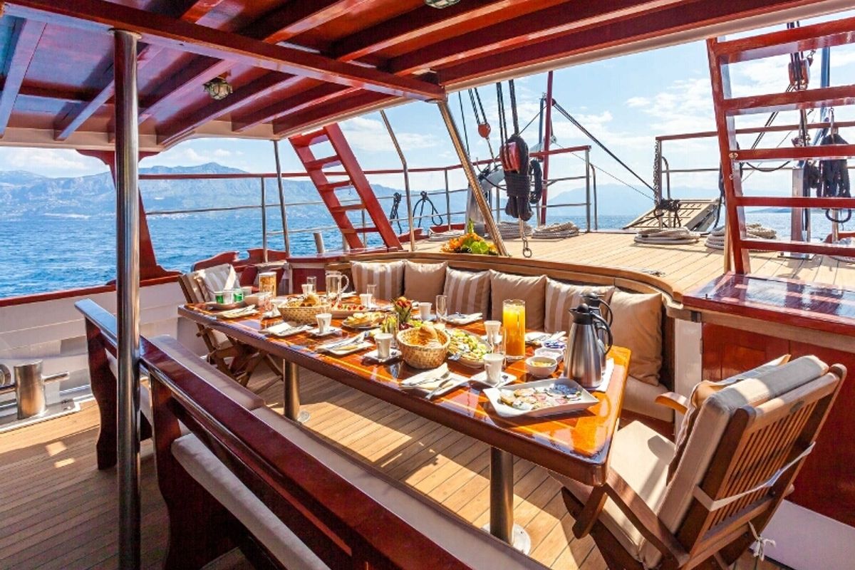 Deck of Romanca, a Gulet Gulet gulet at Stobreč, Croatia