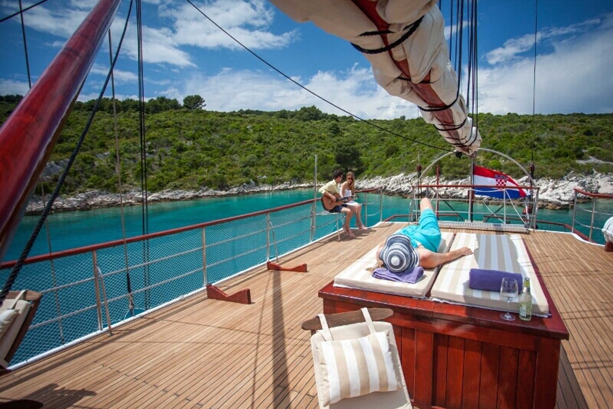 Deck of Romanca, a Gulet Gulet gulet at Stobreč, Croatia