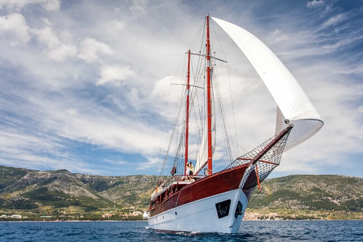 Exterior view of Romanca, a Gulet Gulet gulet at Stobreč, Croatia