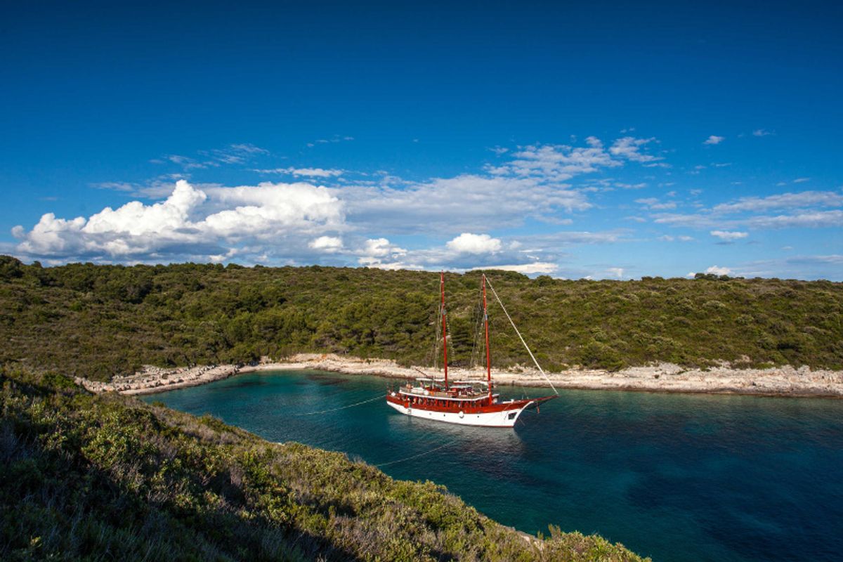 Exterior view of Romanca, a Gulet Gulet gulet at Stobreč, Croatia