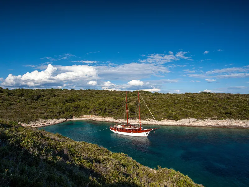 Exterior view of Romanca, a Gulet Gulet gulet at Stobreč, Croatia