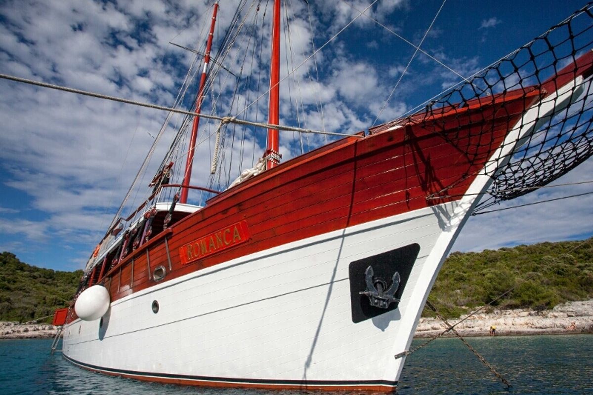 Exterior view of Romanca, a Gulet Gulet gulet at Stobreč, Croatia