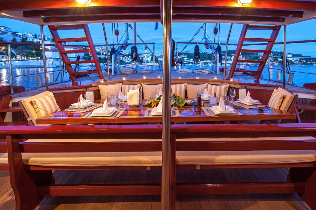 Deck of Romanca, a Gulet Gulet gulet at Stobreč, Croatia