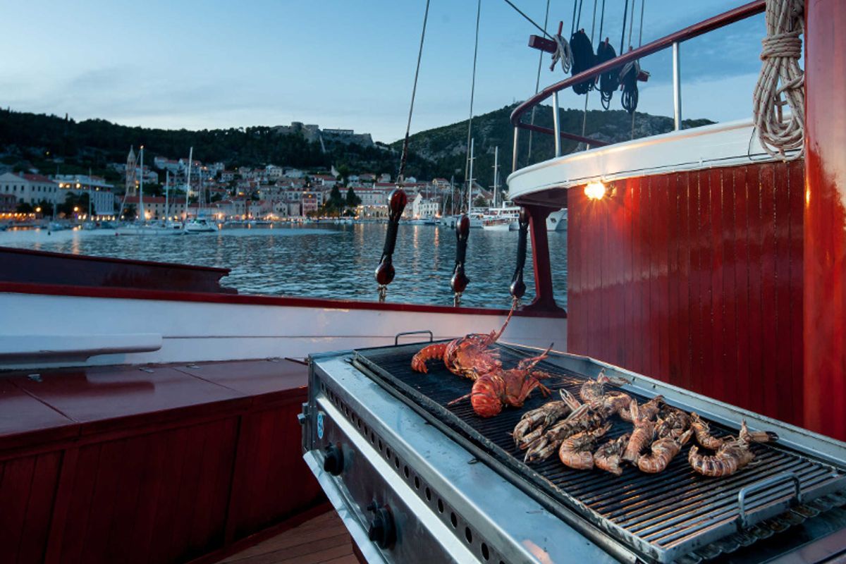 Deck of Romanca, a Gulet Gulet gulet at Stobreč, Croatia