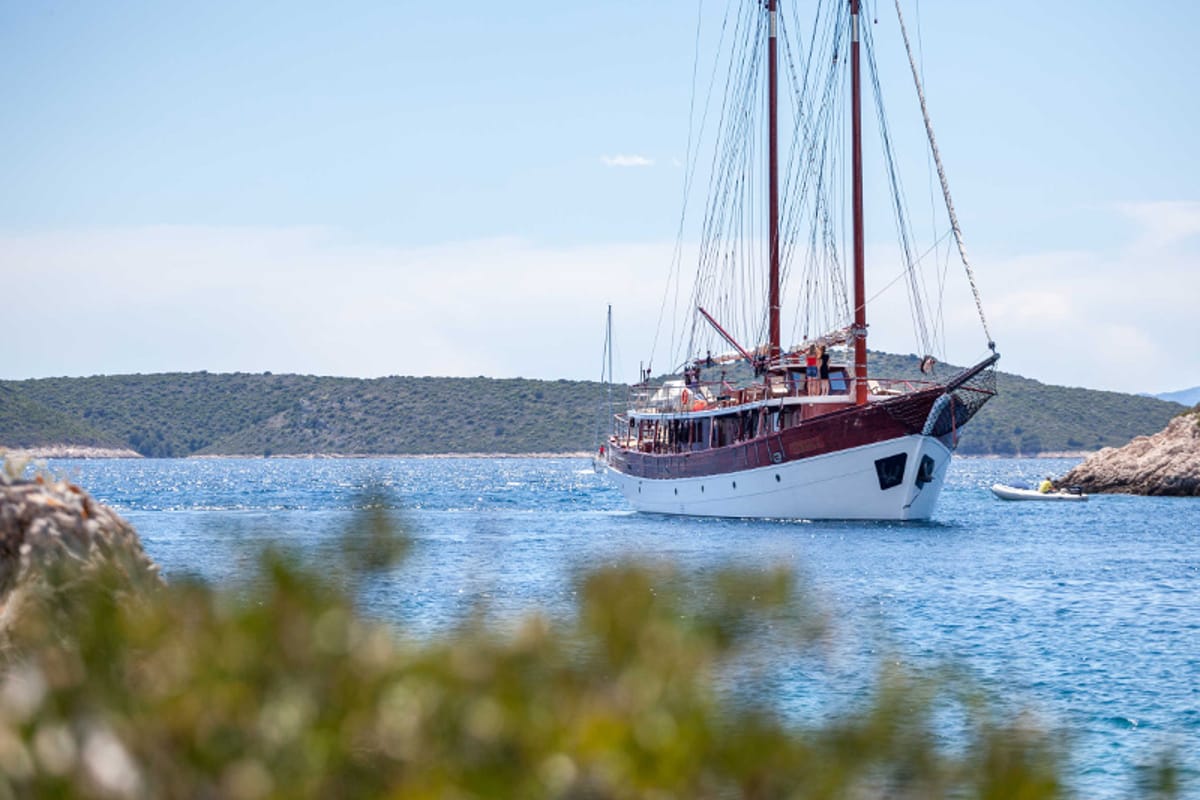 Exterior view of Romanca, a Gulet Gulet gulet at Stobreč, Croatia
