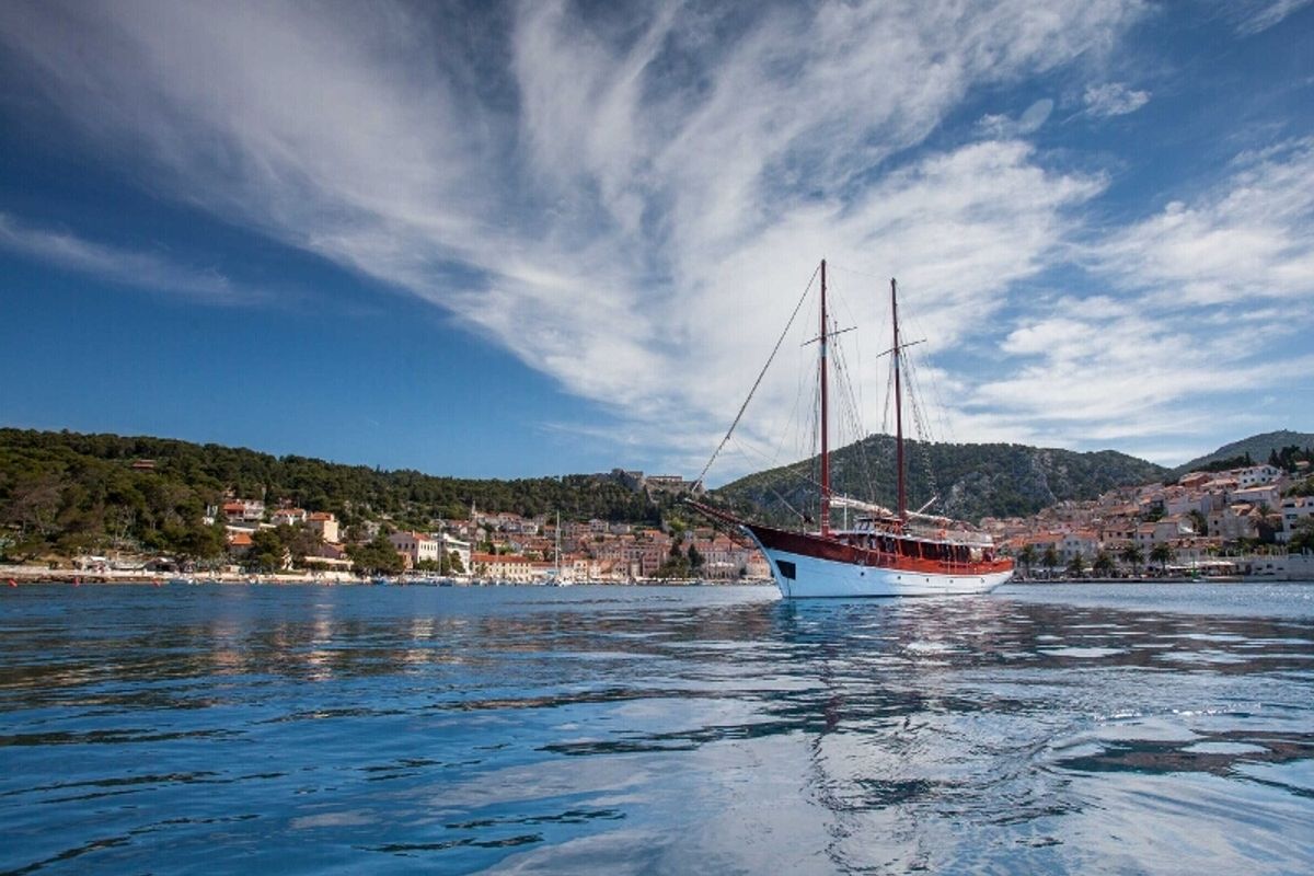 Exterior view of Romanca, a Gulet Gulet gulet at Stobreč, Croatia