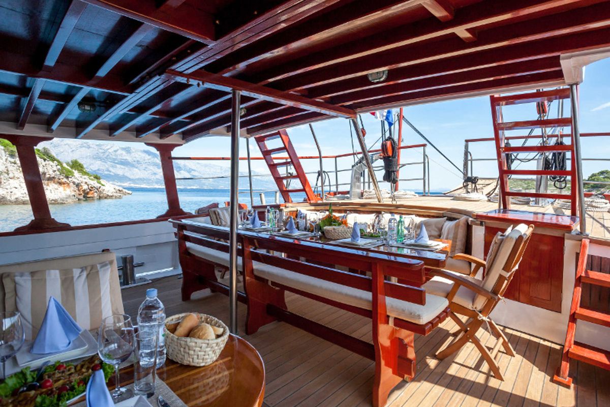 Deck of Romanca, a Gulet Gulet gulet at Stobreč, Croatia