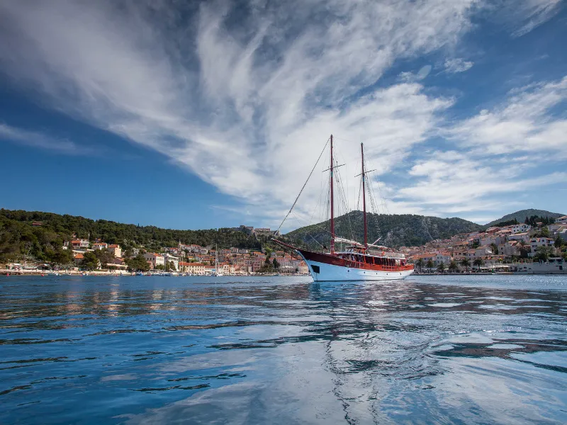 Exterior view of Romanca, a Gulet Gulet gulet at Stobreč, Croatia