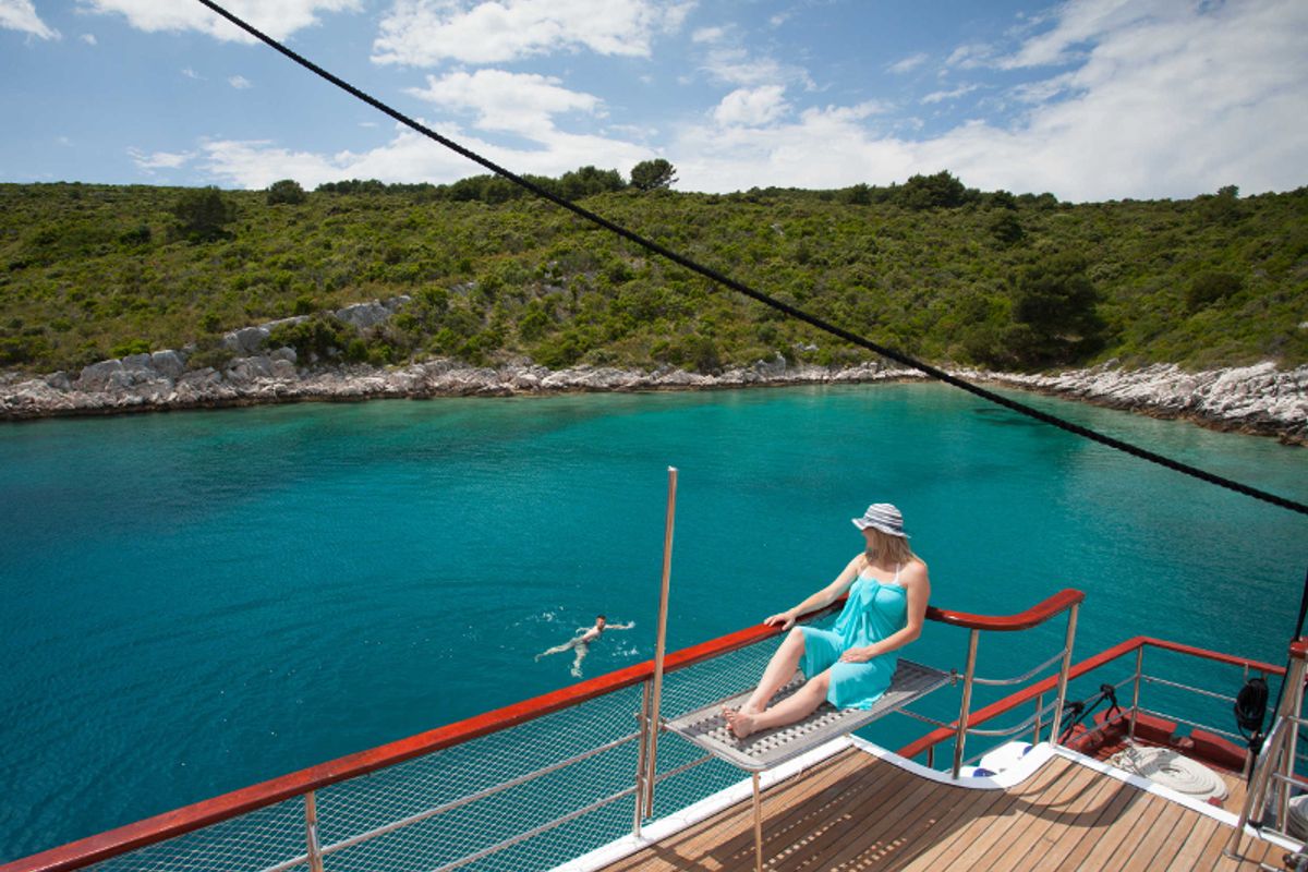 Deck of Romanca, a Gulet Gulet gulet at Stobreč, Croatia