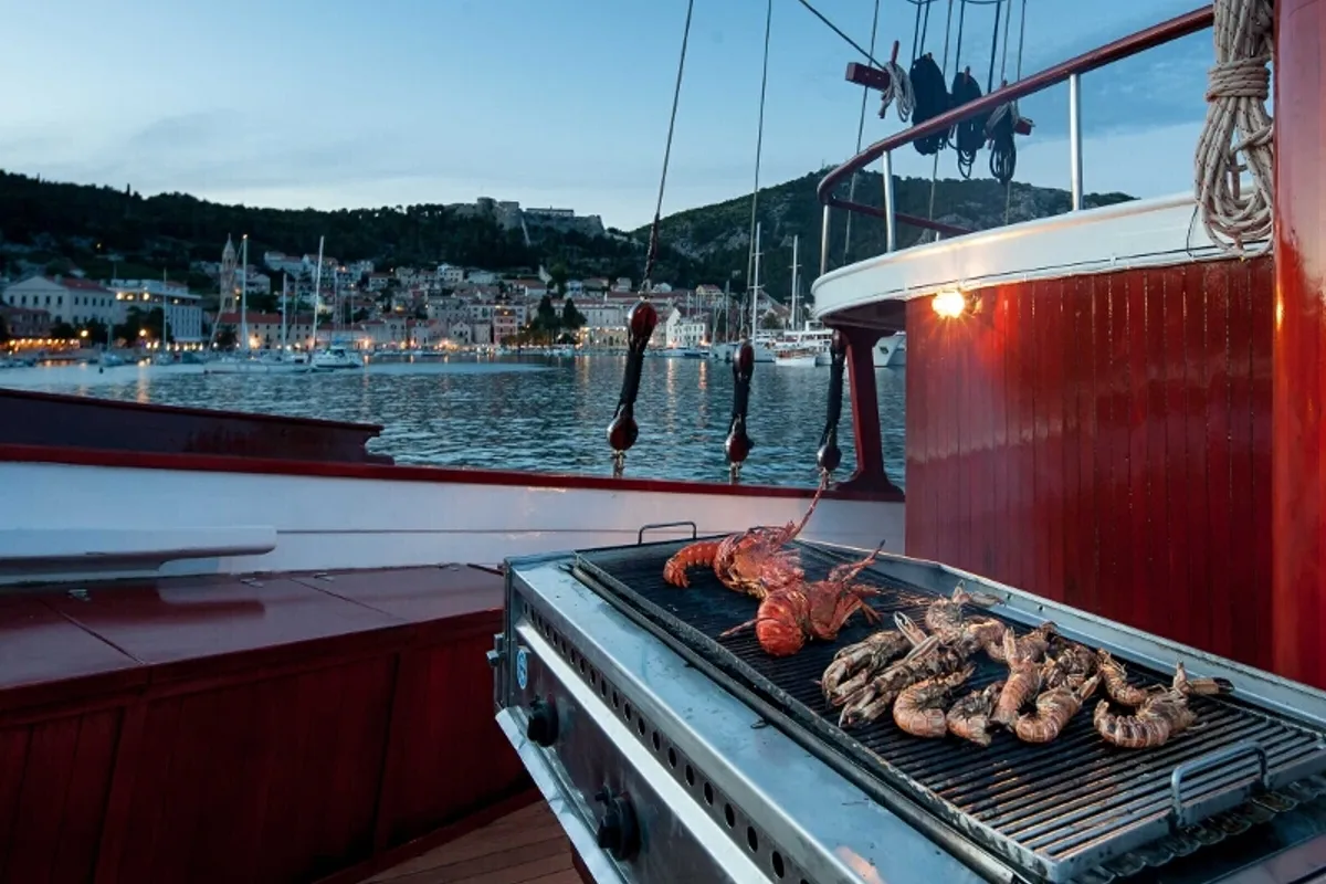 Deck of Romanca, a Gulet Gulet gulet at Stobreč, Croatia