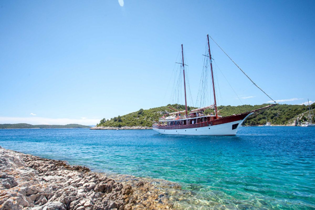 Exterior view of Romanca, a Gulet Gulet gulet at Stobreč, Croatia