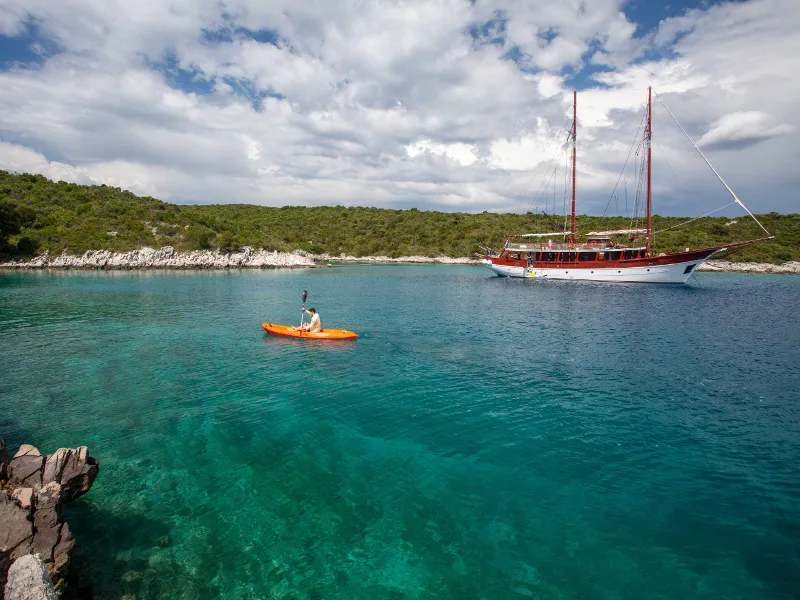 Exterior view of Romanca, a Gulet Gulet gulet at Stobreč, Croatia