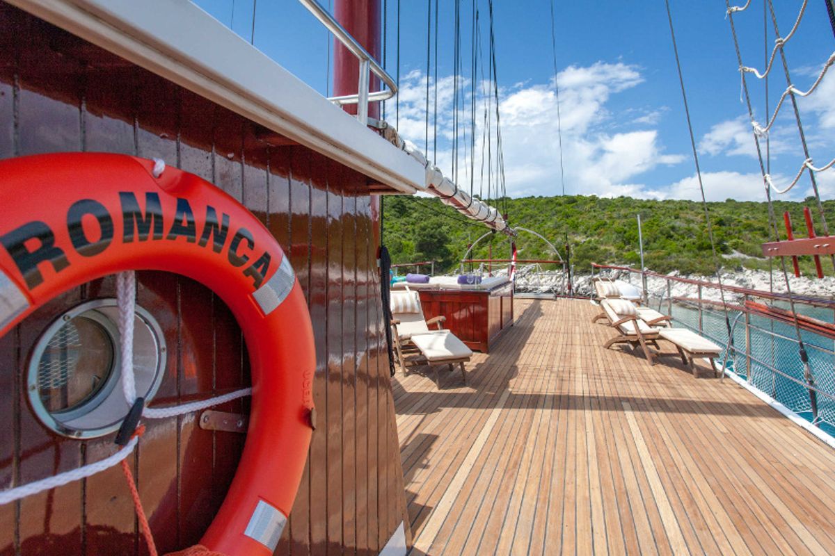 Deck of Romanca, a Gulet Gulet gulet at Stobreč, Croatia