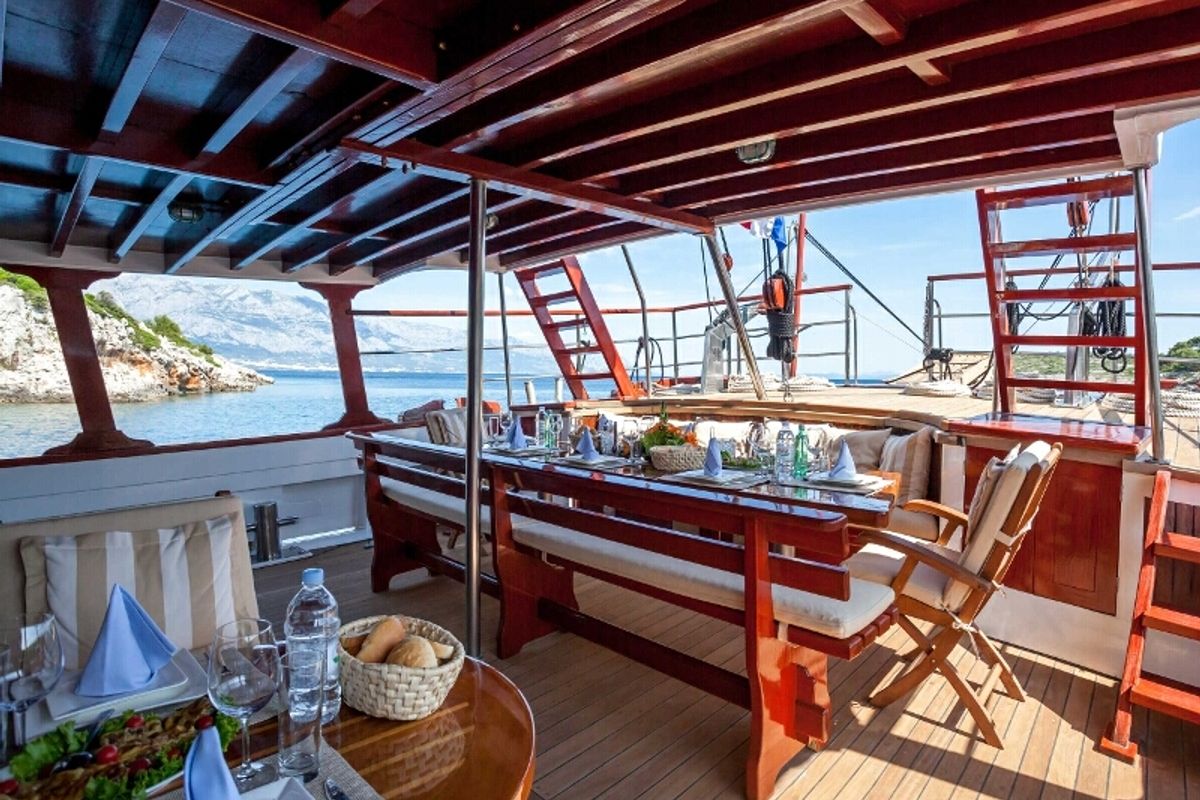 Deck of Romanca, a Gulet Gulet gulet at Stobreč, Croatia