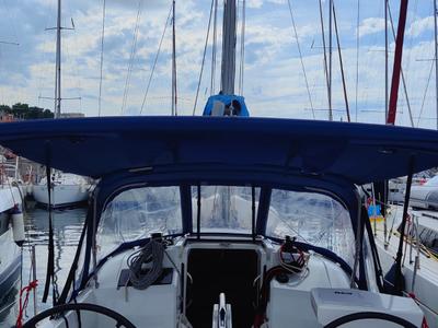 Cockpit of Amal, a Beneteau Oceanis 30.1 sailboat at Procida, Italy