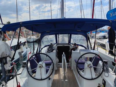 Cockpit of Amal, a Beneteau Oceanis 30.1 sailboat at Procida, Italy