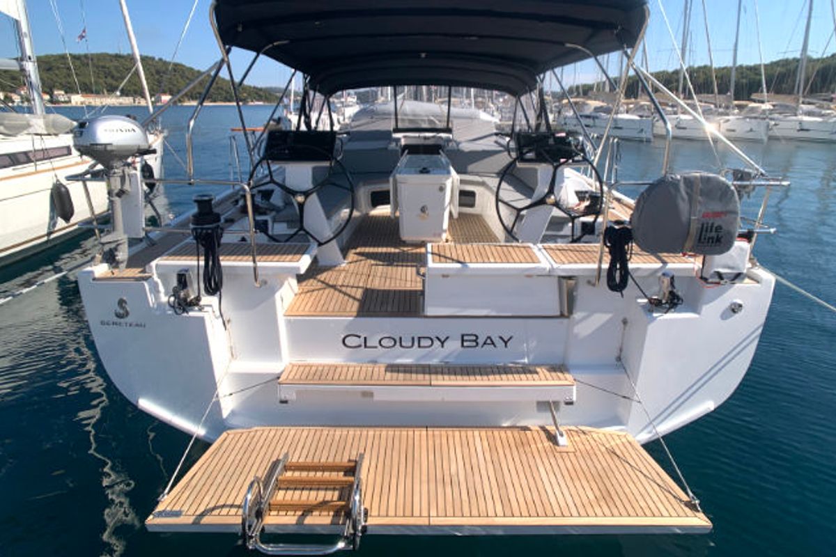 Cockpit of Cloudy Bay, a Beneteau Oceanis 51.1 sailboat at Općina Rogoznica, Croatia