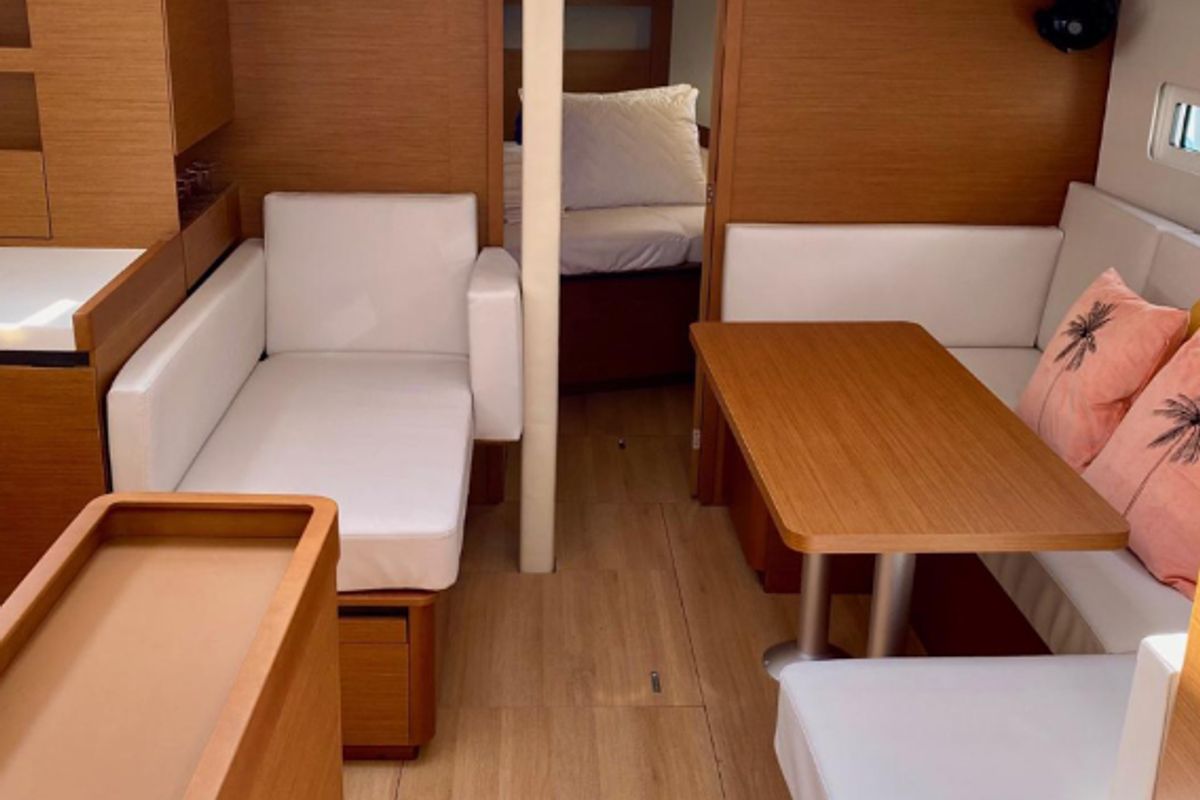 Salon of Baghera, a Jeanneau Sun Odyssey 410 sailboat at Municipal Unit of Lefkada, Greece