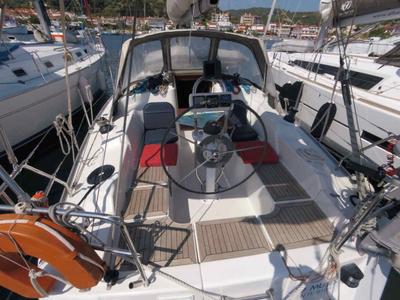 Cockpit of Nine Muses, a Hanse Yachts Hanse 342 sailboat at Sithonia Municipal Unit, Greece