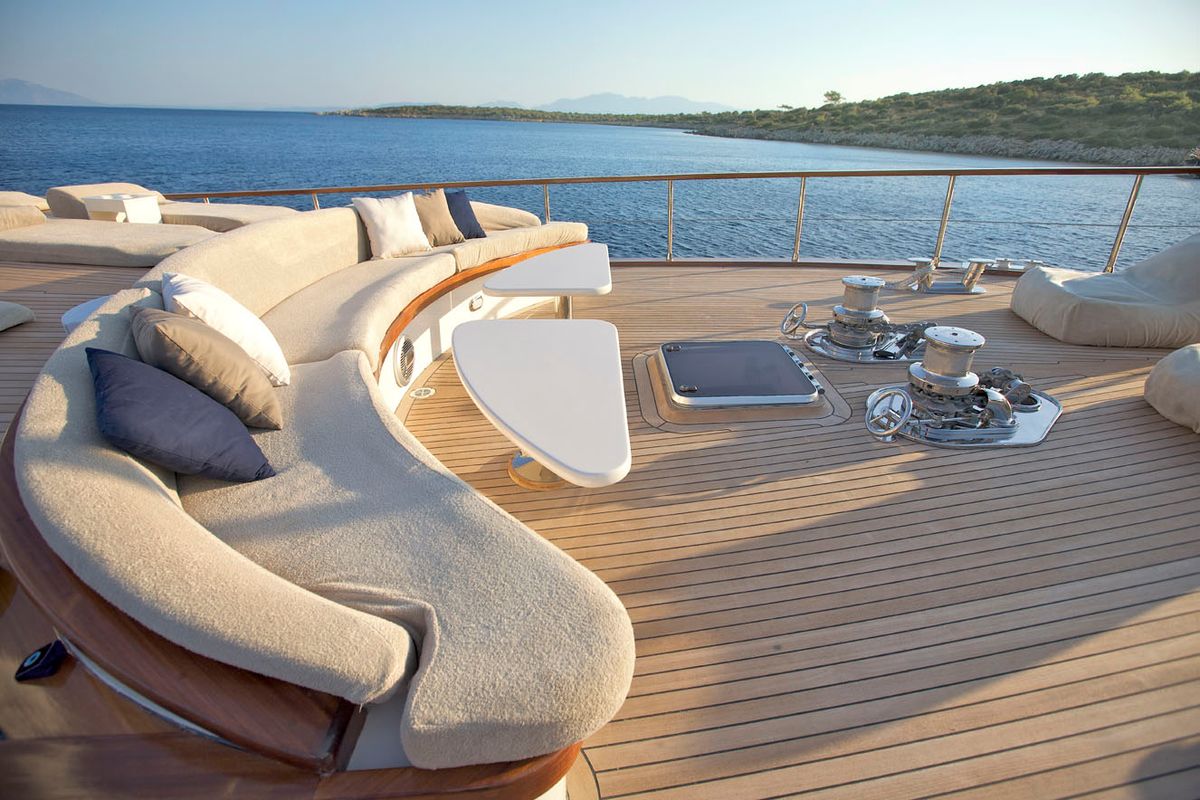 Deck of Miss B, a Gulet Gulet gulet at Bodrum, Turkey