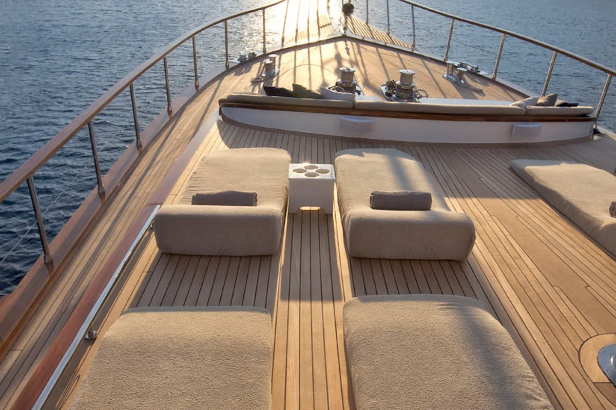 Deck of Miss B, a Gulet Gulet gulet at Bodrum, Turkey