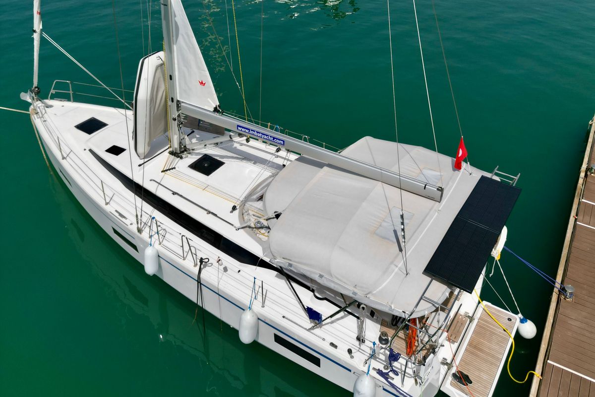 Exterior view of Alara-3, a Bavaria C42 sailboat at Fethiye, Turkey