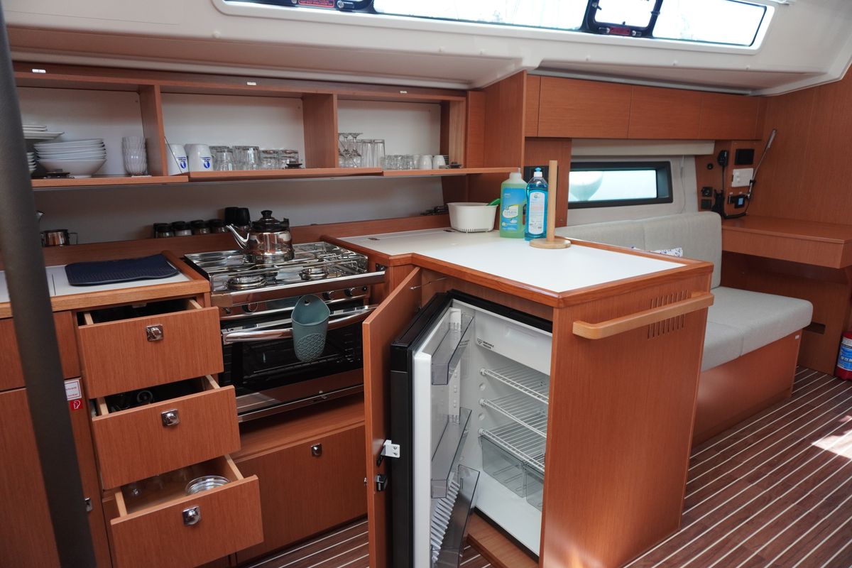 Galley of Alara-3, a Bavaria C42 sailboat at Fethiye, Turkey