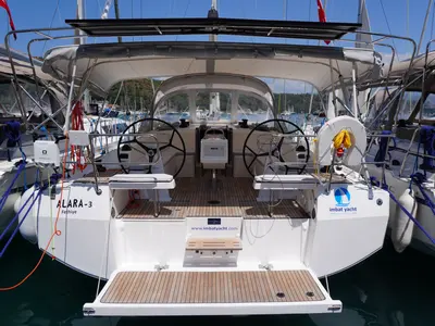 Cockpit of Alara-3, a Bavaria C42 sailboat at Fethiye, Turkey
