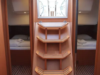 Salon of Alara-3, a Bavaria C42 sailboat at Fethiye, Turkey