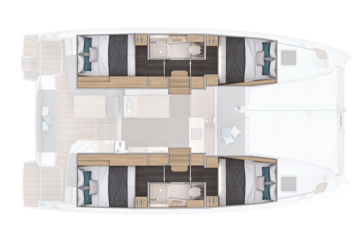 Floor plan of Dattero - Comfort line , a Lagoon 38 catamaran at Tonnarella, Italy
