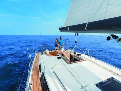 Deck of Siesta IV, a Bavaria Cruiser 34 sailboat at Punat, Croatia