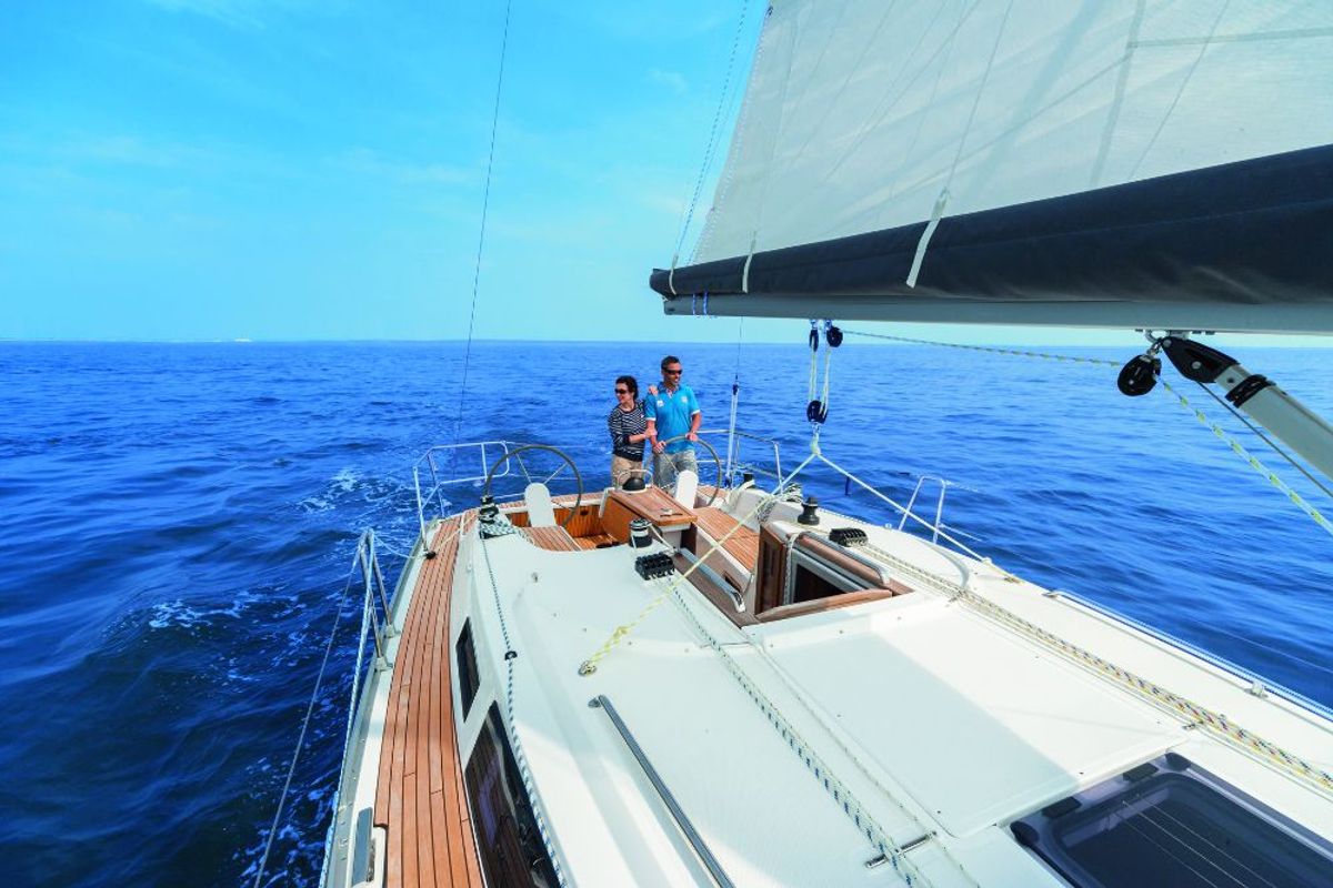 Deck of Siesta IV, a Bavaria Cruiser 34 sailboat at Punat, Croatia