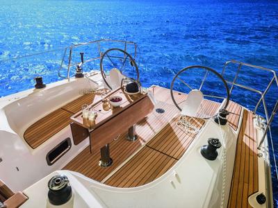 Cockpit of Siesta IV, a Bavaria Cruiser 34 sailboat at Punat, Croatia