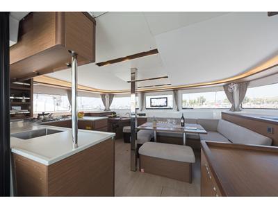 Salon of Emmelia, a Lagoon 46 catamaran at Athens, Greece