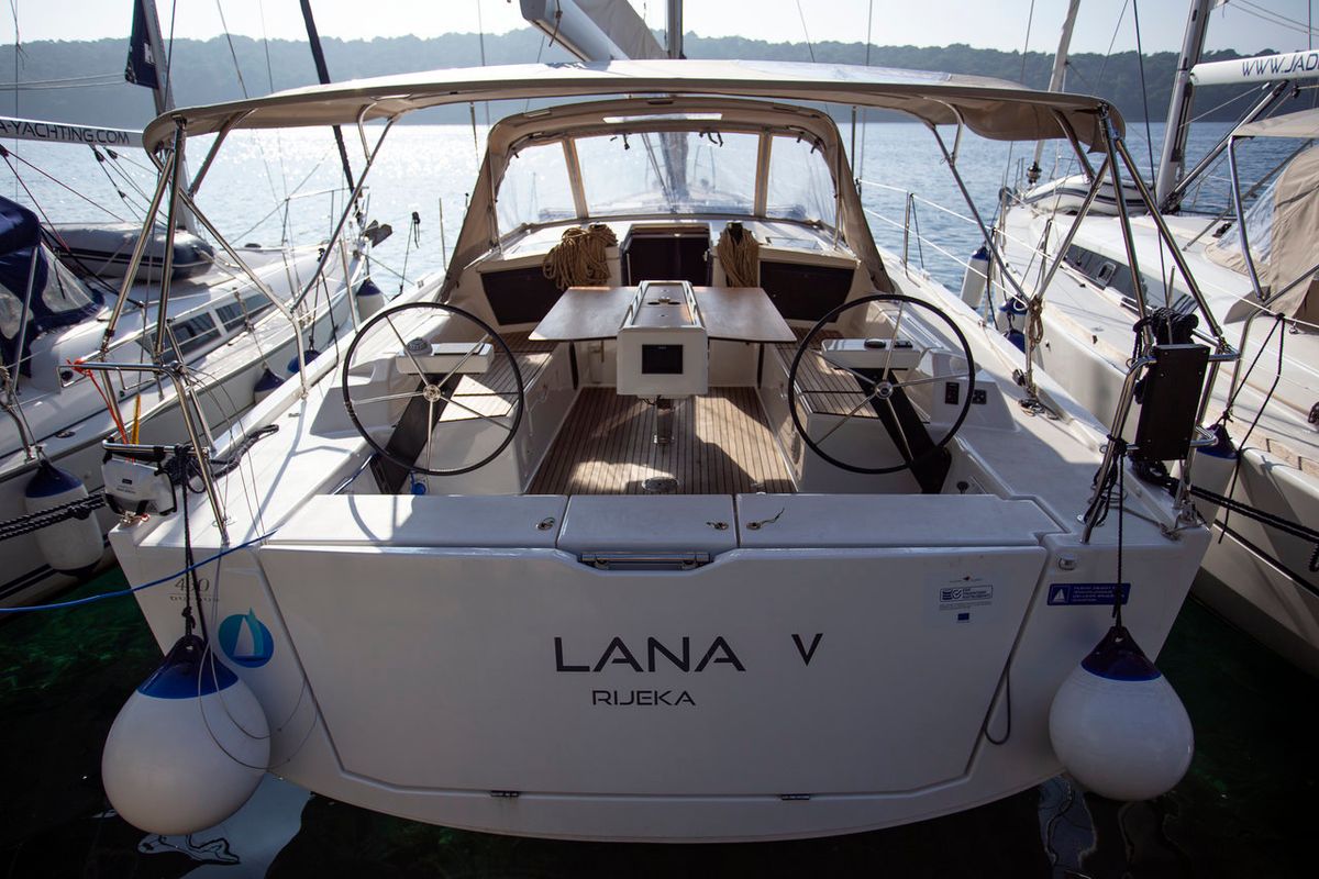 Cockpit of Lana V, a Dufour 430 GL sailboat at Split, Croatia