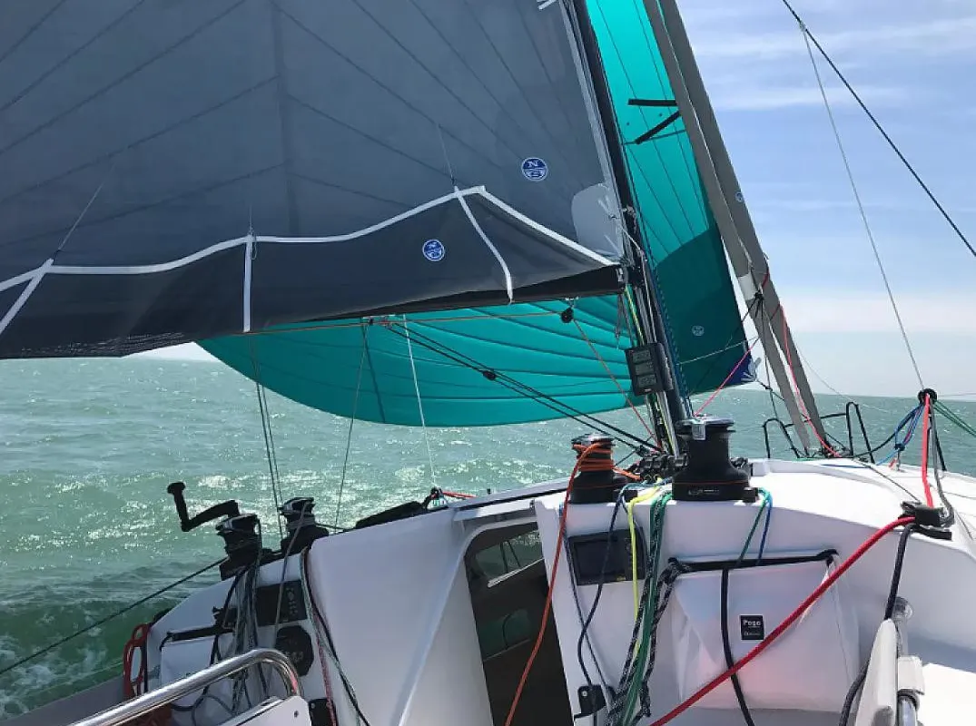 Deck of Little Wing, a Pogo Structures Pogo 36 sailboat at Alameda, United States