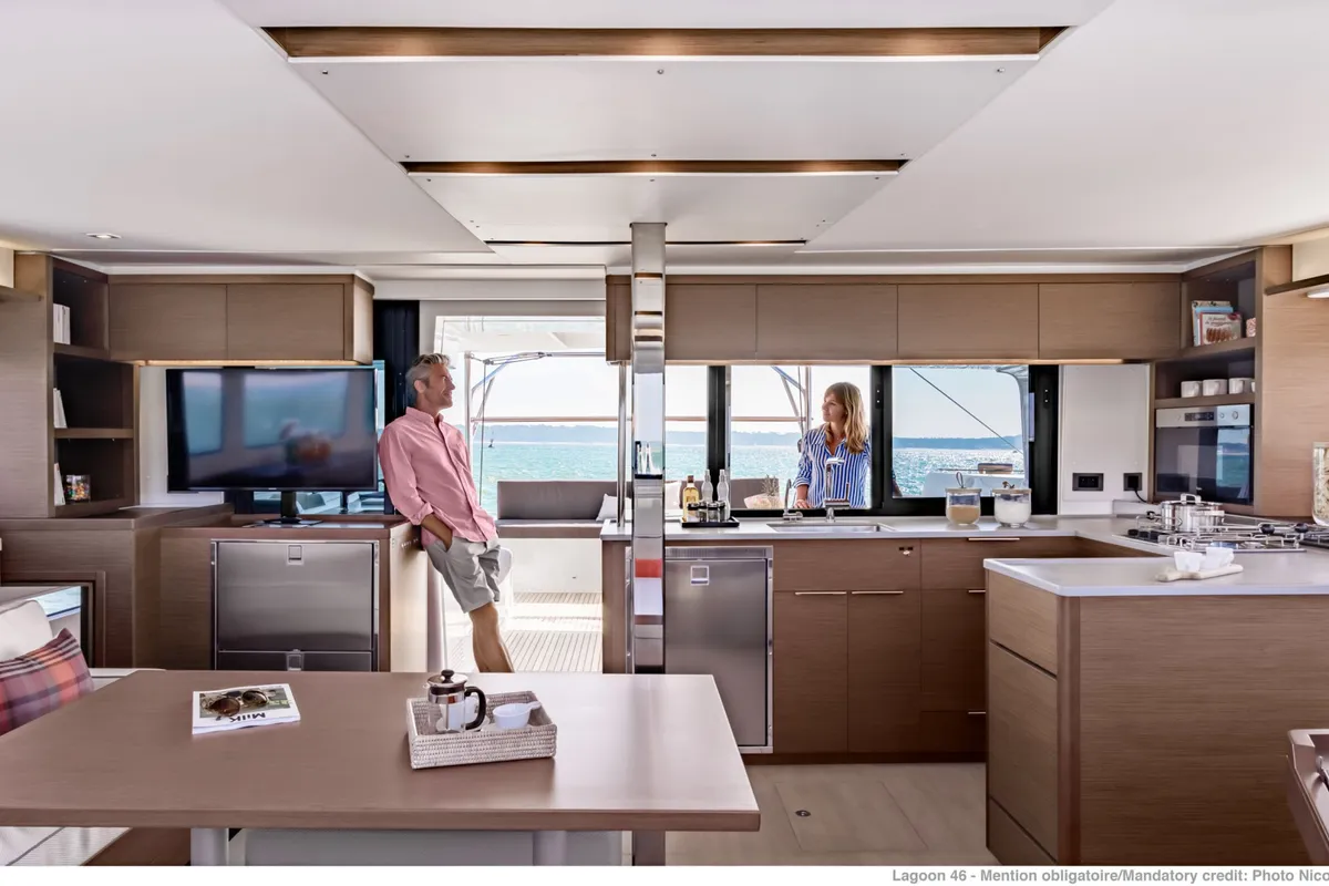 Galley of Zahra, a Lagoon 46 catamaran at Olbia, Italy