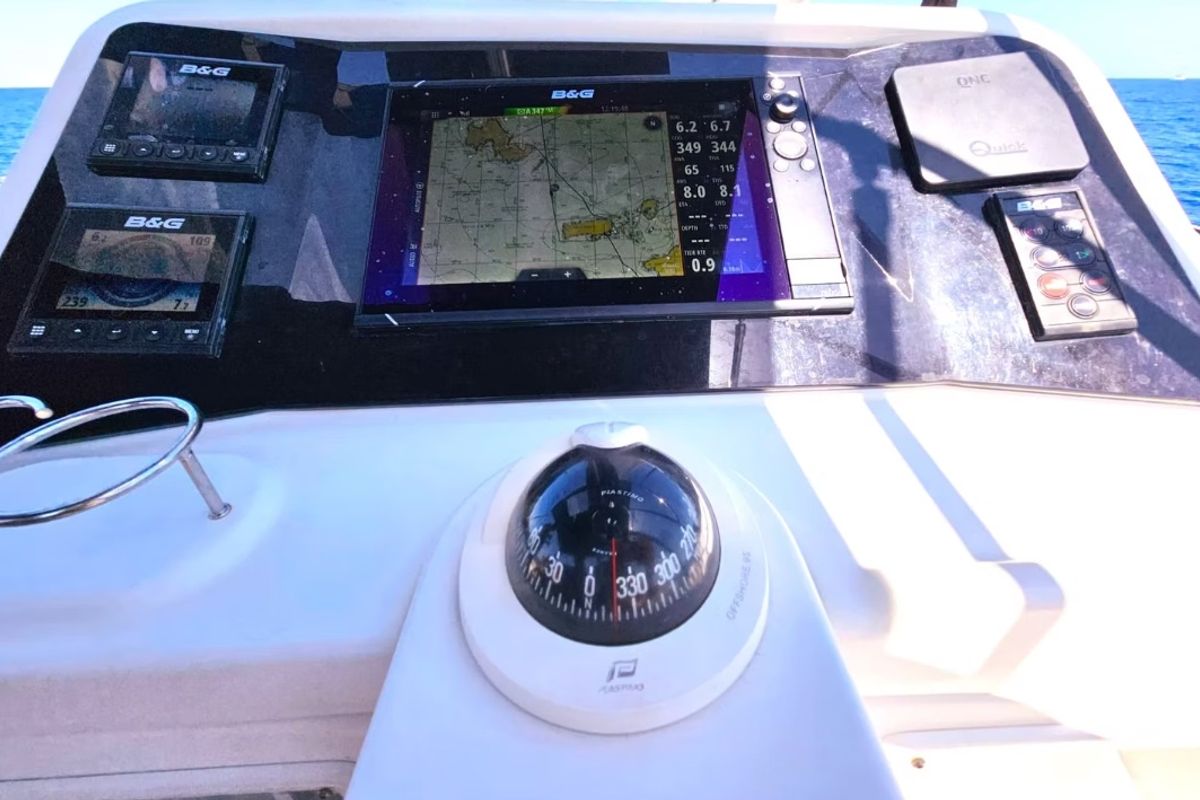 Cockpit of PaSEAon, a Lagoon 450 Fly catamaran at Municipal Unit of Lefkada, Greece