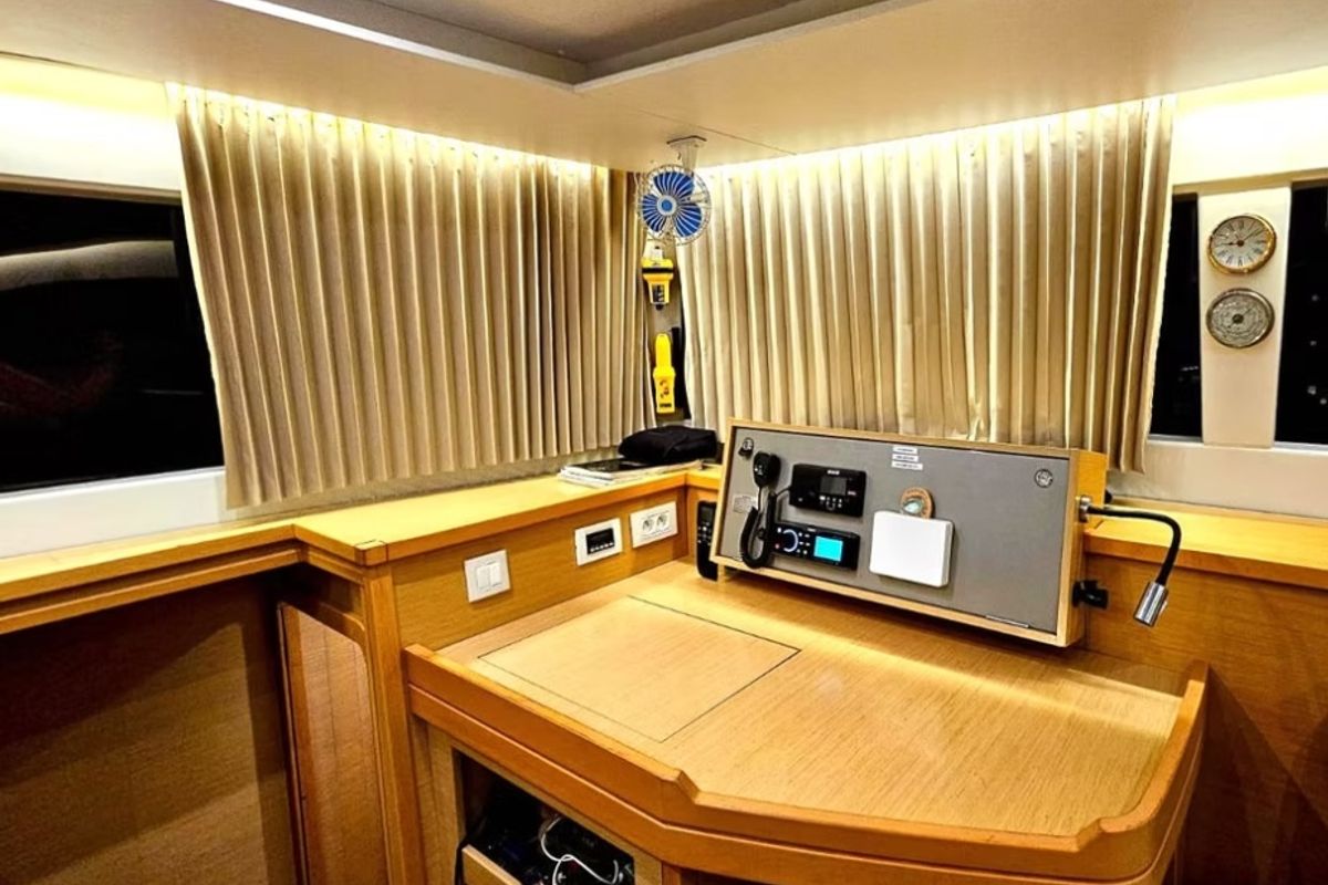 Cockpit of PaSEAon, a Lagoon 450 Fly catamaran at Municipal Unit of Lefkada, Greece