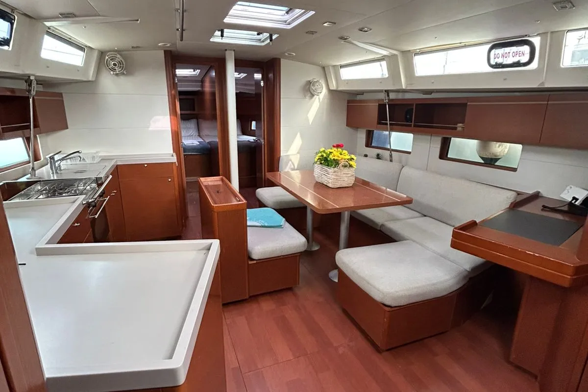Galley of Blue Satellite, a Beneteau Oceanis 46.1 sailboat at Athens, Greece