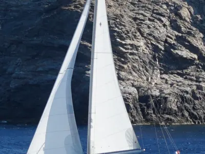Deck of Blue Satellite, a Beneteau Oceanis 46.1 sailboat at Athens, Greece