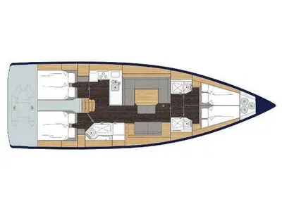 Floor plan of Checkmate, a Bavaria C45 sailboat at Reggio Calabria, Italy