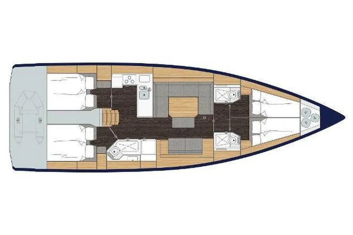Floor plan of Checkmate, a Bavaria C45 sailboat at Reggio Calabria, Italy