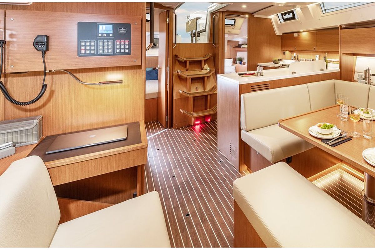 Salon of Checkmate, a Bavaria C45 sailboat at Reggio Calabria, Italy