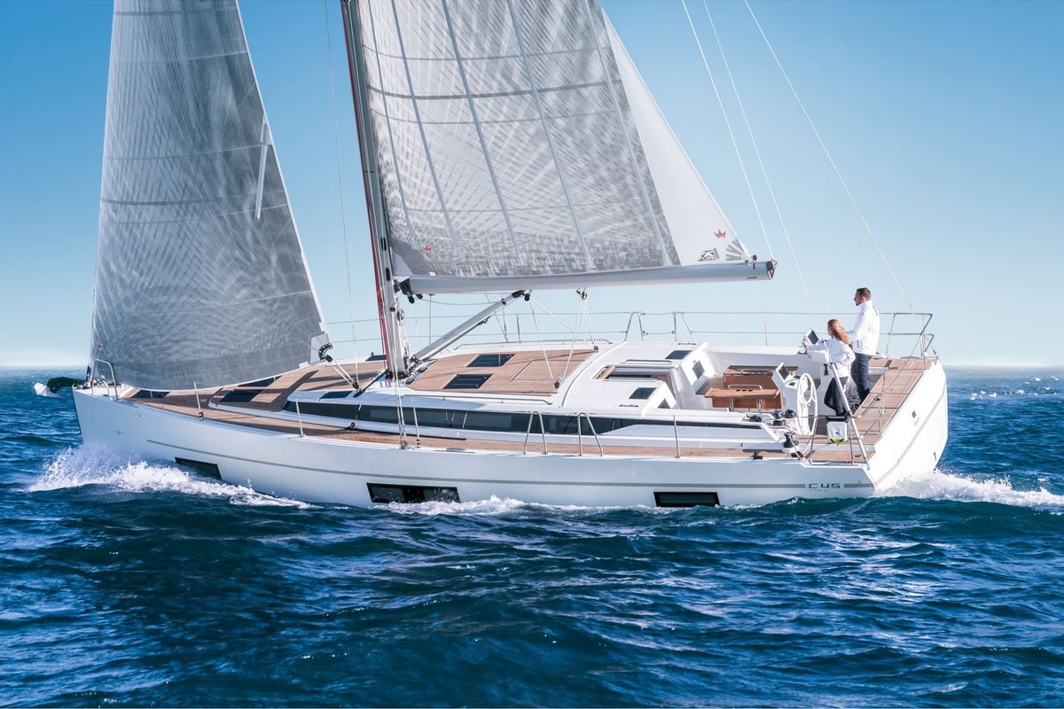 Exterior view of Checkmate, a Bavaria C45 sailboat at Reggio Calabria, Italy