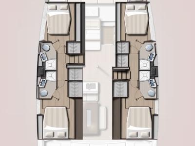 Floor plan of Eros, a Bali 4.6 catamaran at Olbia, Italy