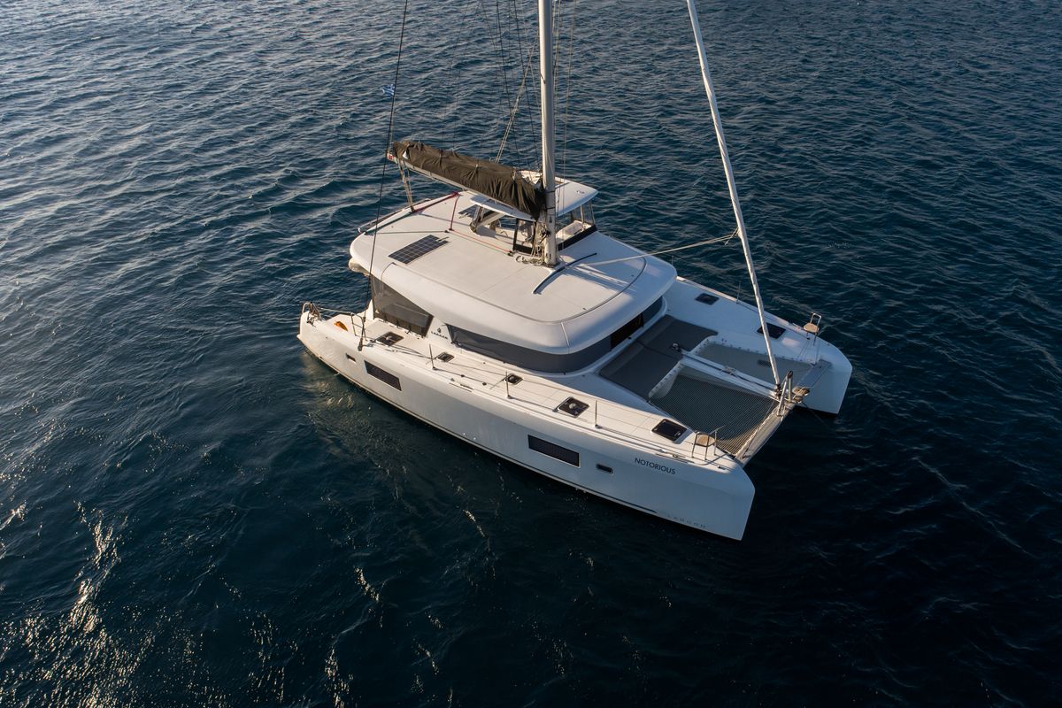 Exterior view of LAG IX, a Lagoon 42 catamaran at Athens, Greece