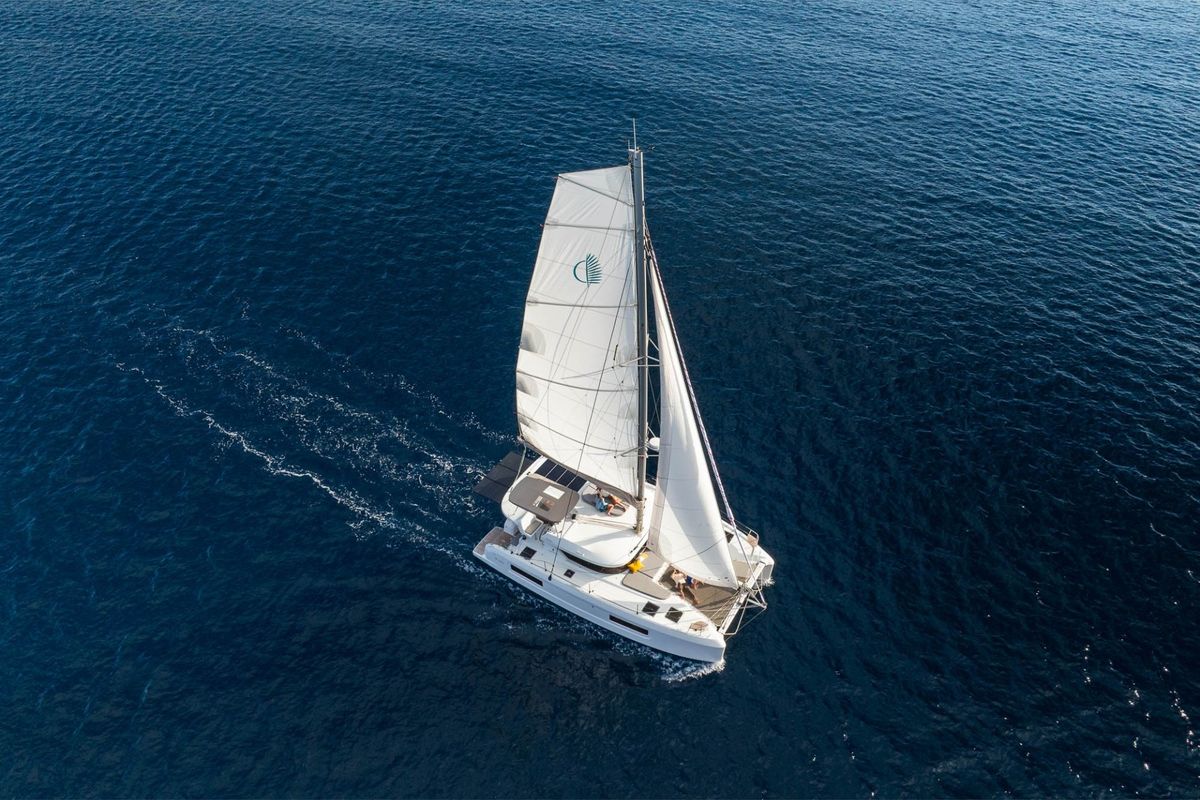 Exterior view of Coral, a Lagoon 38 catamaran at Split, Croatia