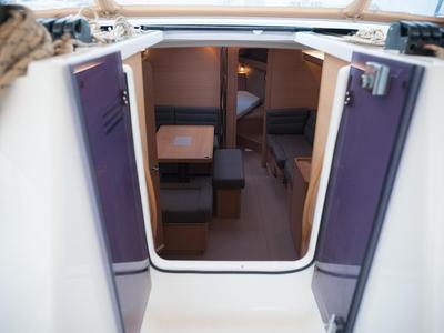 Salon of Anemos, a Dufour 410 GL sailboat at Sithonia Municipal Unit, Greece